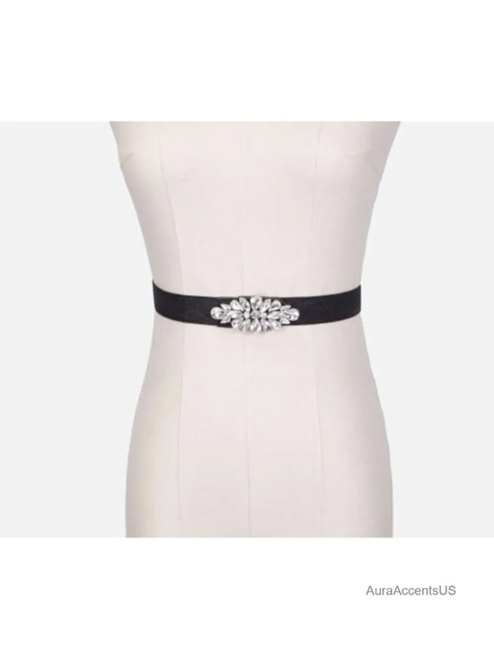Rhinestone Bow Elastic Skinny Stretch Dress Belt